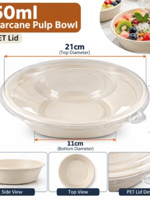 750ml sugar cane pulp bowl with lid (50pcs)