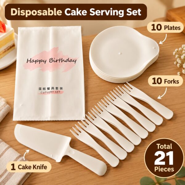 Cake knife with fork and plates