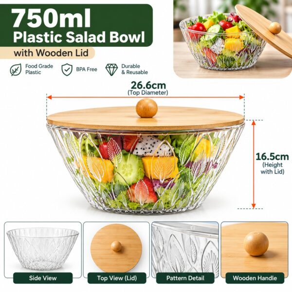 Salad bowl with wooden lid (square )